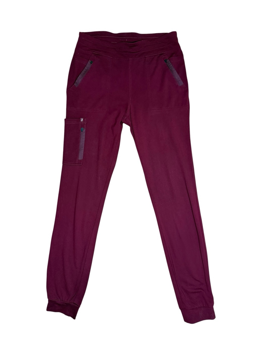 Jaanuu Burgundy Knit Scrub Jogger Pants Mesh Trim Accent - Women's Size M